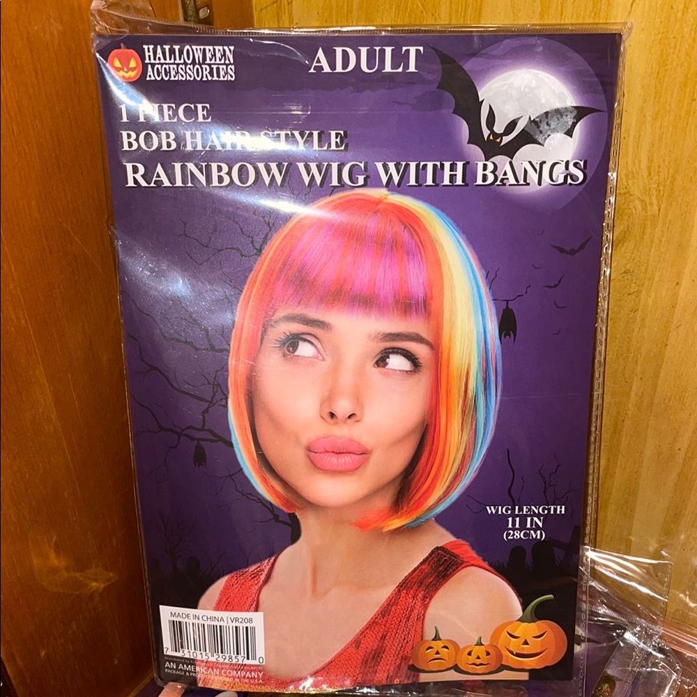 Rainbow Bob Wig with Bangs - Multicolor